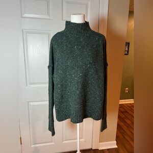 Fray Womens Size M Fall Fest Turtleneck Sweater Green Ribbed Cozy Wool Blend